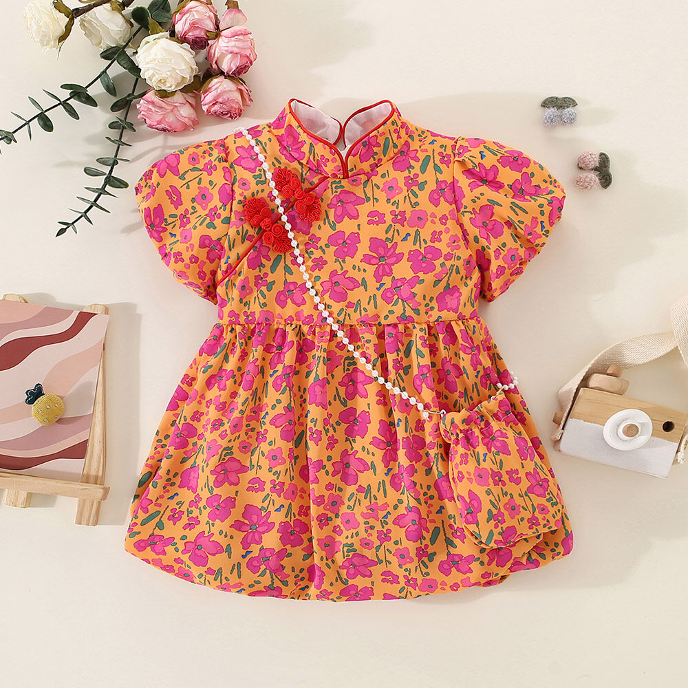 Quần Áo Trẻ Em Ngắn Tay Cho Bé Gái Little Hoa Màu Đỏ Baby Váy Con Gái