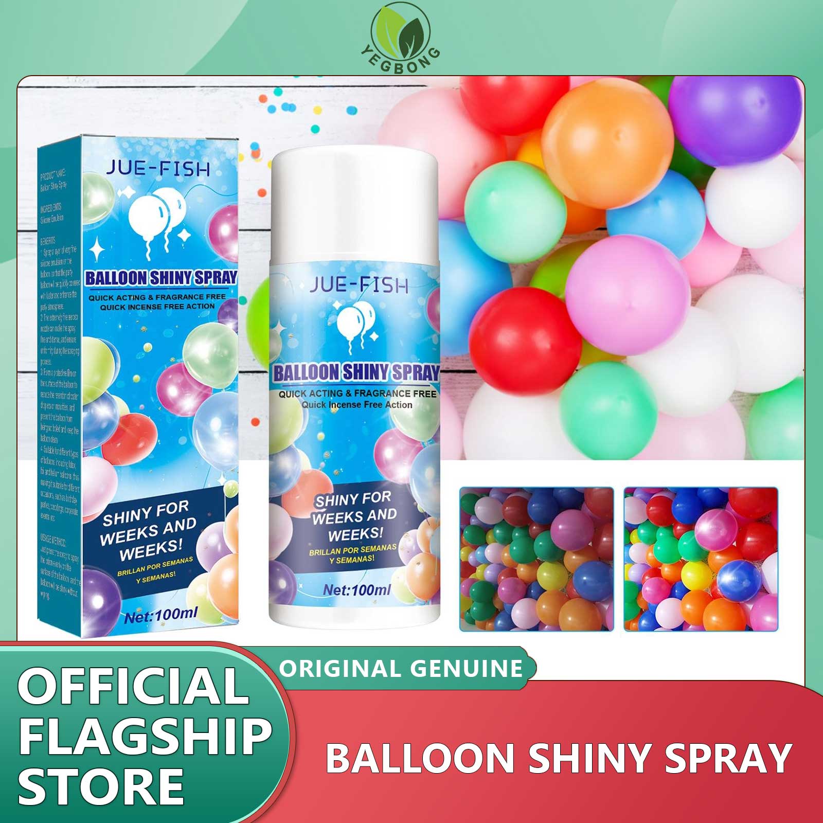 Yegbong Balloon Shiny Spray Colorful High Gloss Prevent Oxidation Anti Fading Polish Birthday Party Decoration Balloon Brightener Spray with Pump Non Corrosive Professional Home Party Eco Friendly Helium Balloons Protective Fluid Extend Floating Time ราคา 178 บาท*ส่งฟรี
