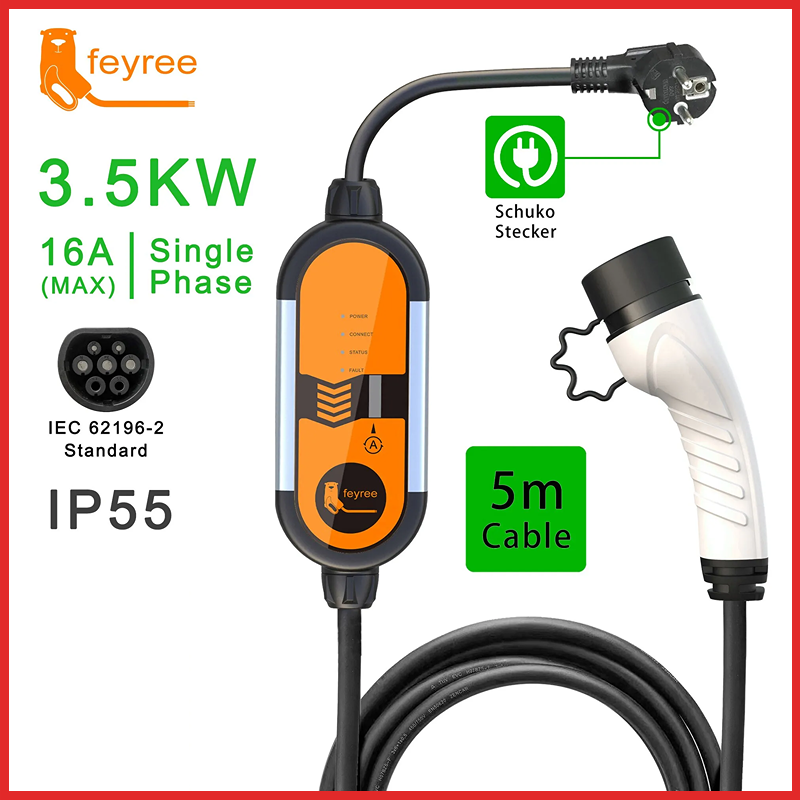 (FBL Clearance) Portable Electric Vehicle Charger EU Plug-in Type2 IEC62196-2 8A-16A 5M Cable ราคา 14,338 บาท*ส่งฟรี