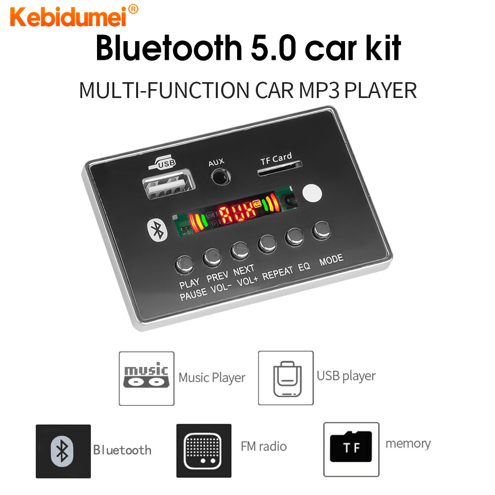 Kebidumei bảng giải mã mp3 bluetooth 5.0 mô-đun bảng giải mã âm thanh màn hình lcd 5v-12v hỗ trợ khe cắm thẻ tf wav wma/máy phát nhạc từ xa usb / fm cho loa xe hơi gia đình