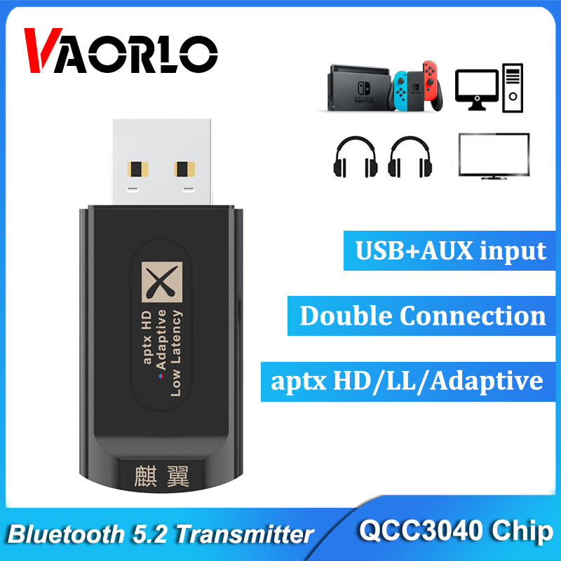 Vaorlo bộ phát bluetooth 5.2 bộ chuyển đổi không dây dongle âm thanh usb độ trễ thấp qualcomm qcc3040 16bit/24bit aptx hd adaptive ll giắc cắm aux 3.5mm cho máy vi tính nintendo switch tai nghe máy chơi game ps4 ps5