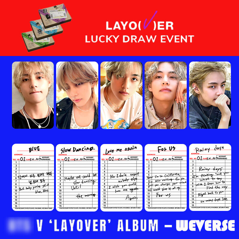 BTS V layover Album Solo weverse photocards taehyung luckydraw thẻ Lomo 5 mỗi bộ