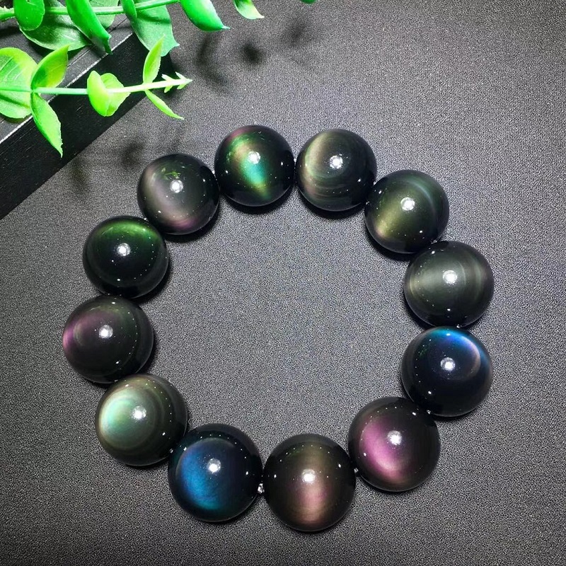 Two eyes Rainbow Obsidian Bead bracelet 6-10mm fashion natural stone Rainbow Obsidian ball bracelet Women's and men's Therapeutic jewelry Gift Crystal Stone beads