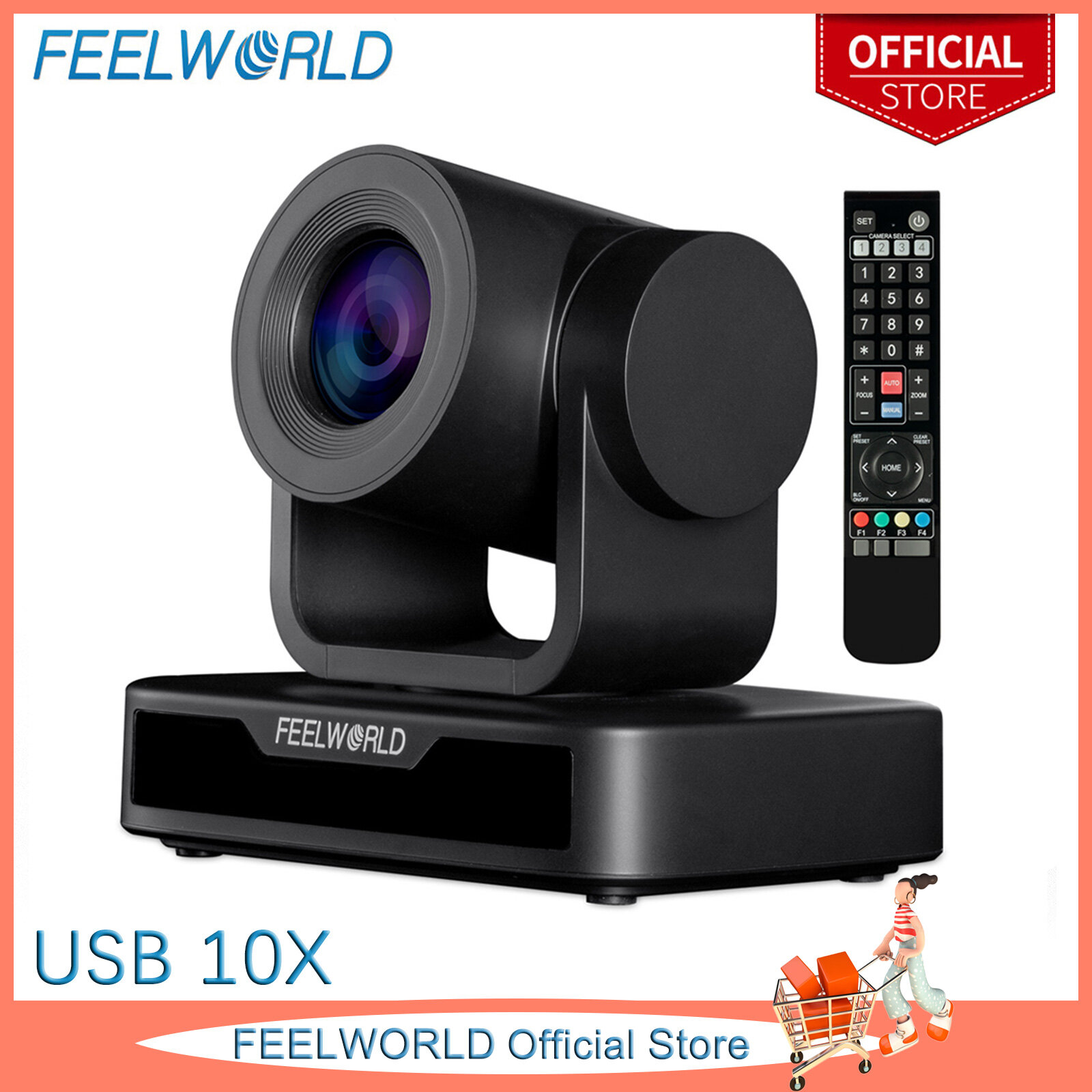 FEELWORLD USB10X Video Conference Webcam USB PTZ Camera 10X Optical Zoom Full HD 1080p for Live Streaming Church Business Education Medical Conference Room Camera System ราคา 11,634 บาท*ส่งฟรี