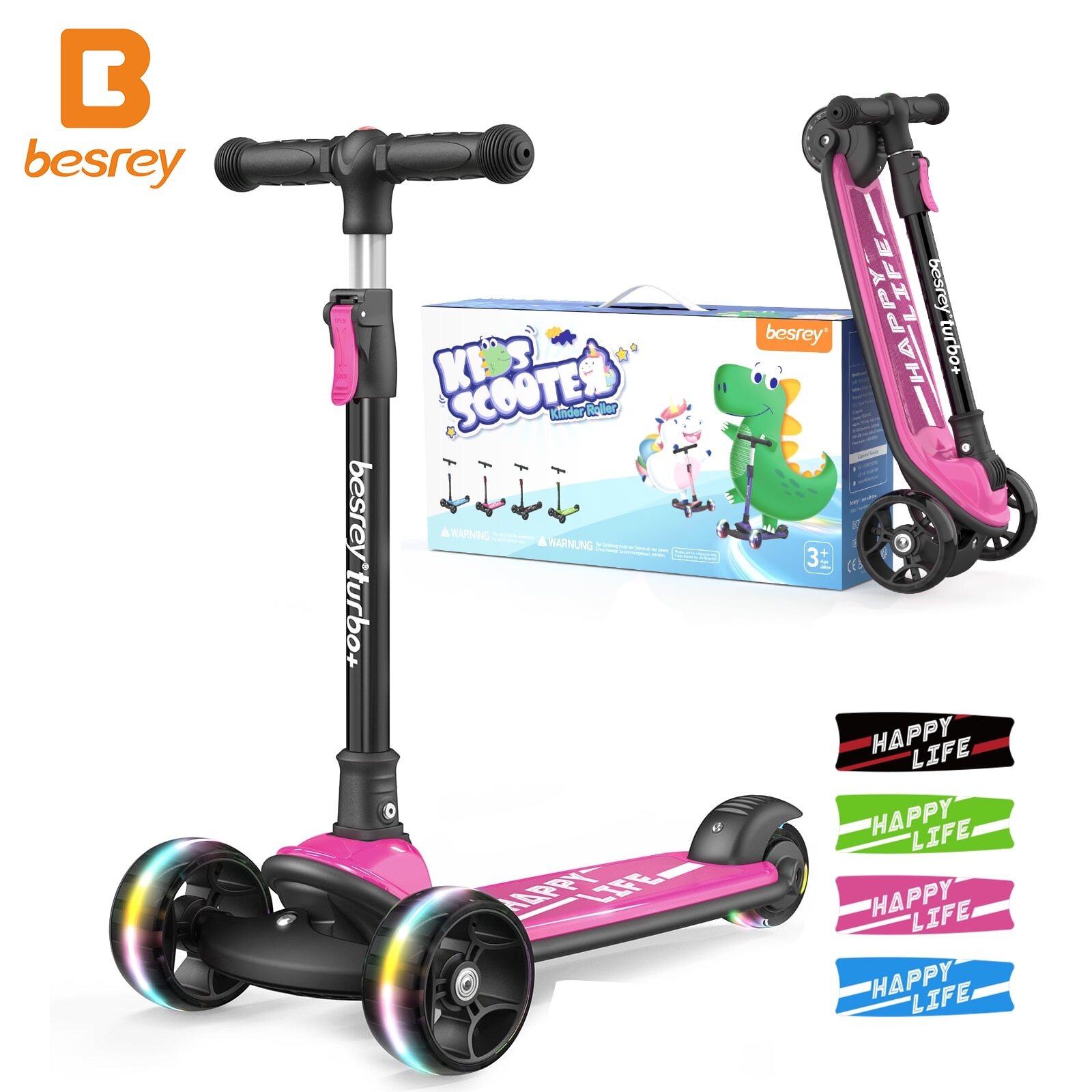 Besrey xe điện một chân Cho Trẻ Em Tuổi 3-10, Có Thể Gập Lại 3 Bánh Xe Trẻ Mới Biết Đi Xe Tay Ga Với đèn LED & chiều cao có thể điều chỉnh, món quà tốt nhất Cho ngoài trời bé trai bé gái Hoạt Động