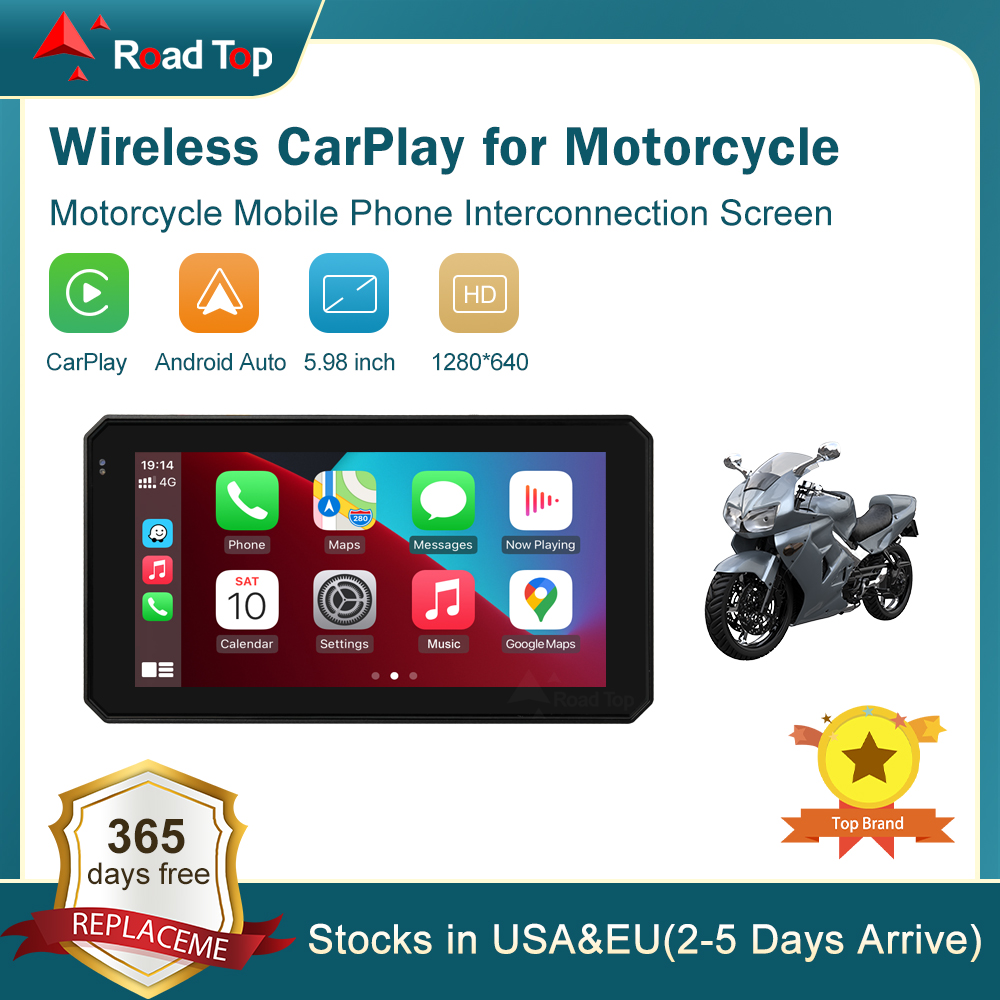5.98 inch màn hình cảm ứng xe máy không dây Carplay Android tự động không thấm nước Motobike bên ngoài di động IPX7 Navigation đa phương tiện Bluetooth máy nghe nhạc