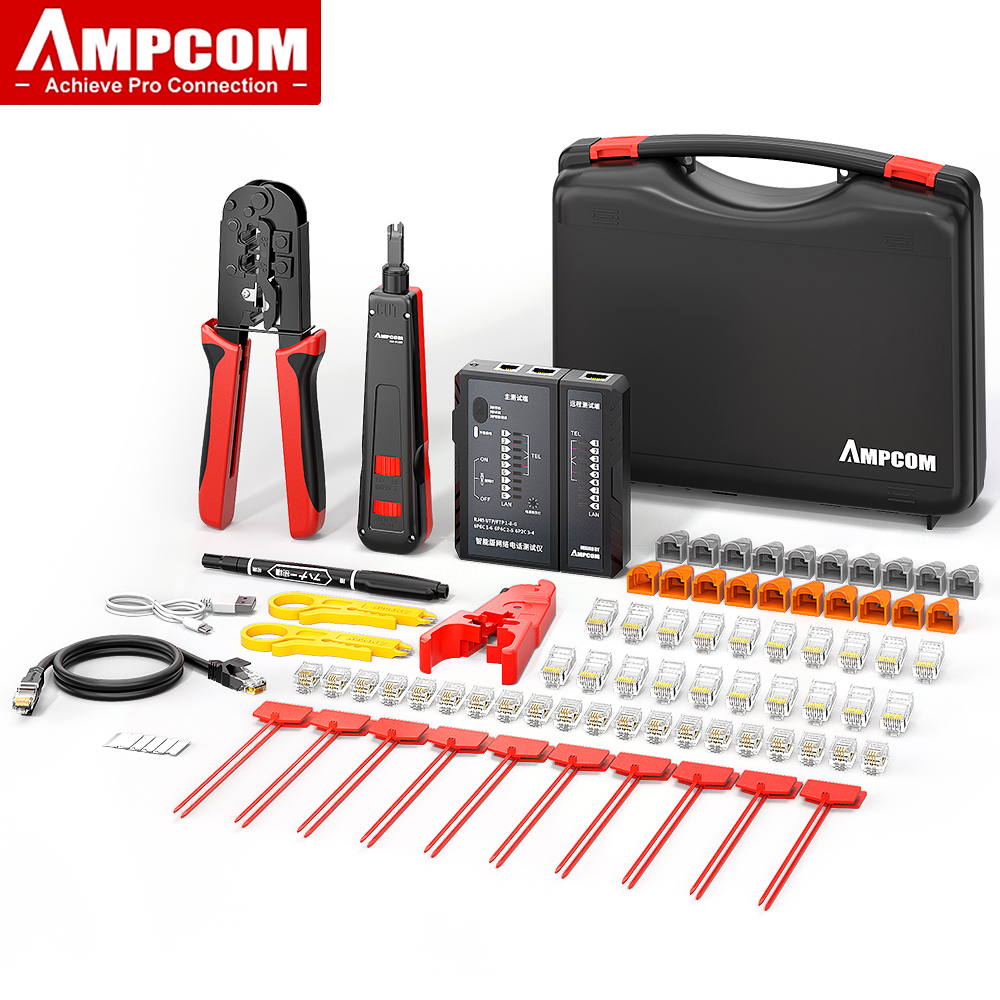 AMPCOM Network Tool Kit, 14 in 1 Professional Ethernet Cable Tester RJ45 RJ11 CAT6/CAT5E Connectors Cable Crimper, Stripper Pliers ราคา 1,132 บาท*ส่งฟรี