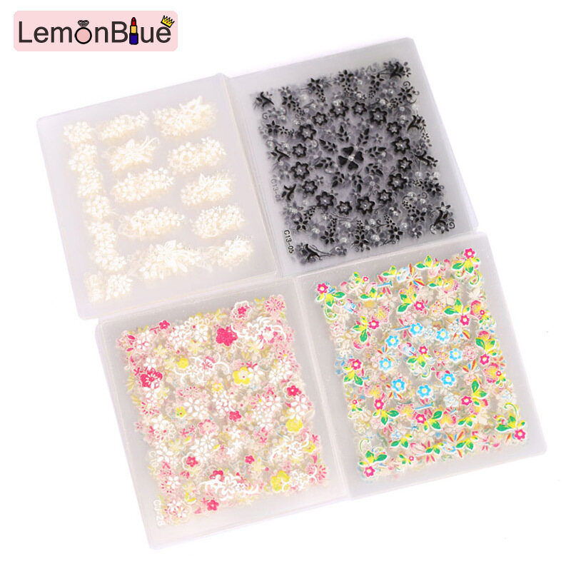Gambar Lemonblue 50 Pcs box Berkilauan 3D Pelekat Seni Kuku Pelekat Decal Bunga Tips Makeup