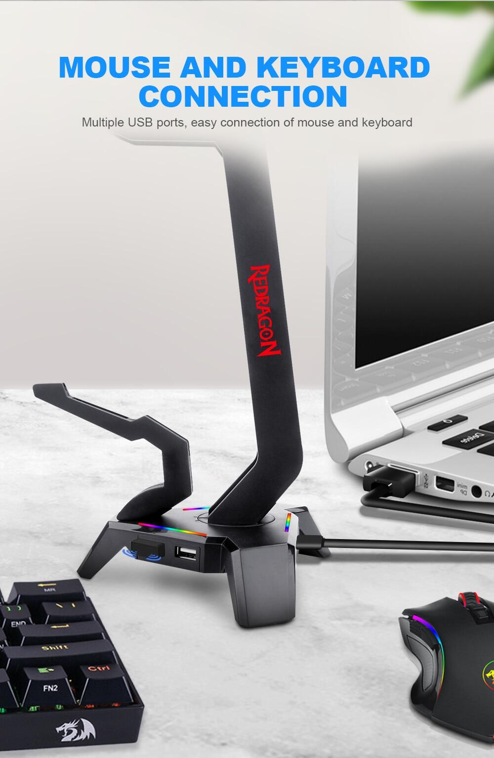 Redragon HA311 SCEPTER ELITE RGB Gaming Headphones Stand and Mouse Bungee with 4 USB 2.0 HUB Port 13 b903d61688649f8d4fd958c3e3f732e2