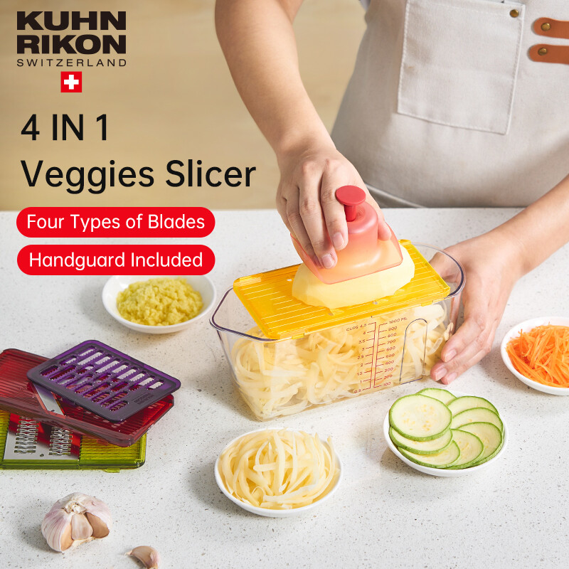 KUHN RIKON Vegetable Grater with Container Box 4 in 1 Vegetables Cutter Slicer Set Cut Veggies and Fruits Multi-Functional Kitchen Tool Swiss Design ราคา 969 บาท*ส่งฟรี
