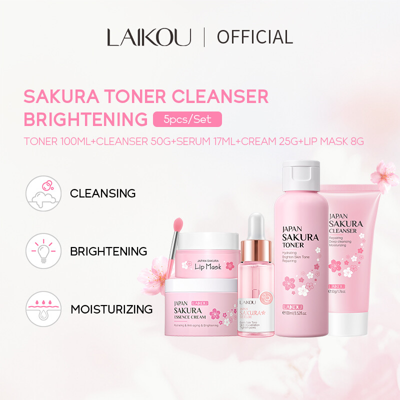 LAIKOU Bộ Chăm Sóc Da Làm Trắng Sakura Làm Sạch Dưỡng Ẩm Trẻ Hóa Hoa Anh Đào Quà Tặng Chăm Sóc Da 5 Chiếc