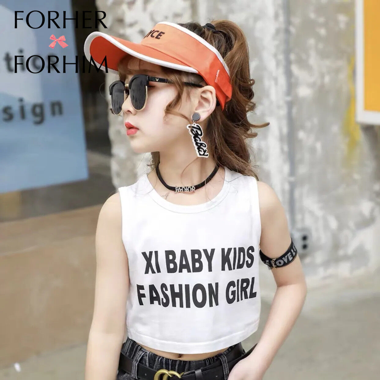 FORHER FORHIM Girls' cotton summer vest short children summer top sleeveless midriff-baring trendy children's undershirt FH1549 ราคา 161 บาท*ส่งฟรี