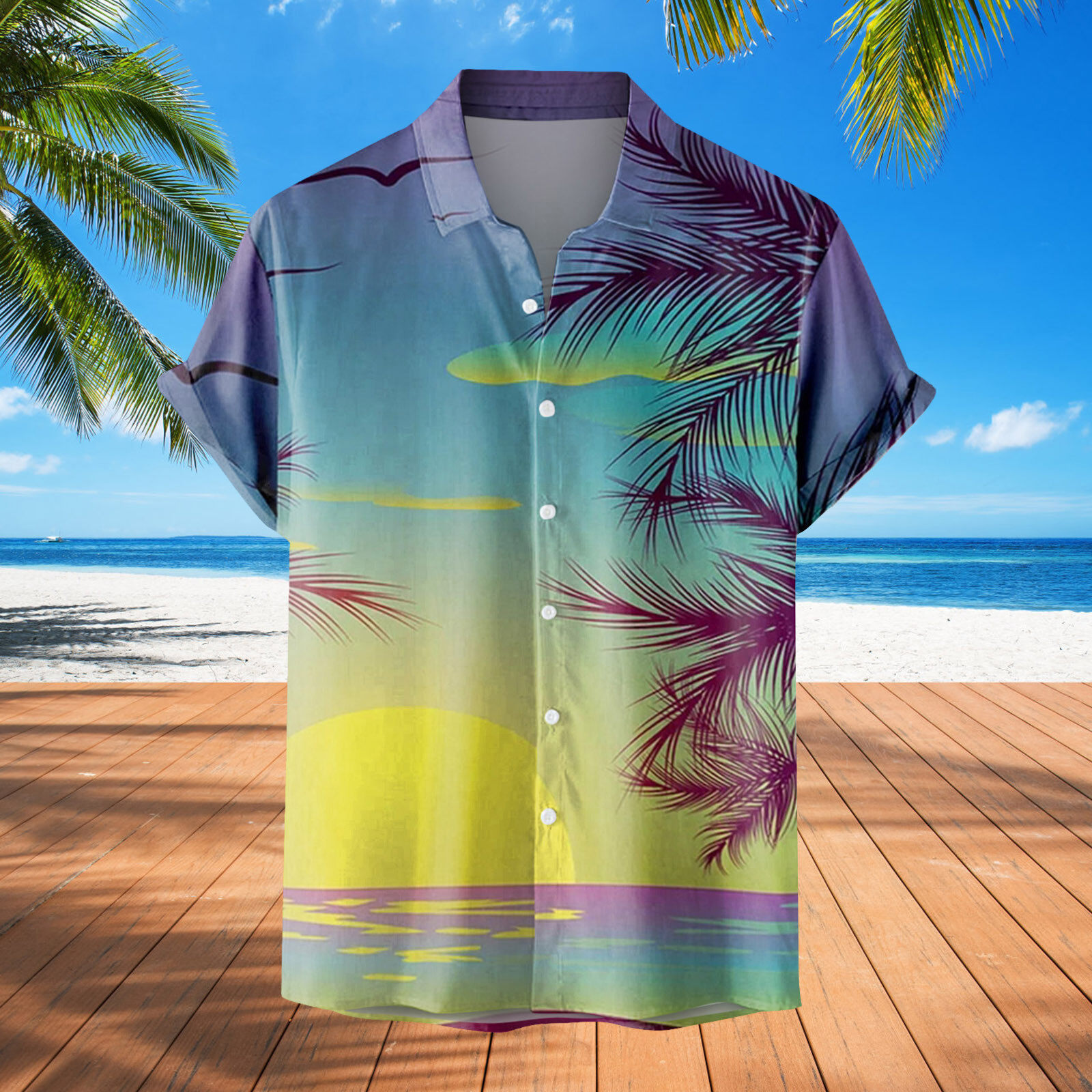 SMihono Clearance Summer Beach Shirts for Men Fashion Tops Trending Loose  Casual Short Sleeve Button Down Lapel Creative Digital Flame Print Bust