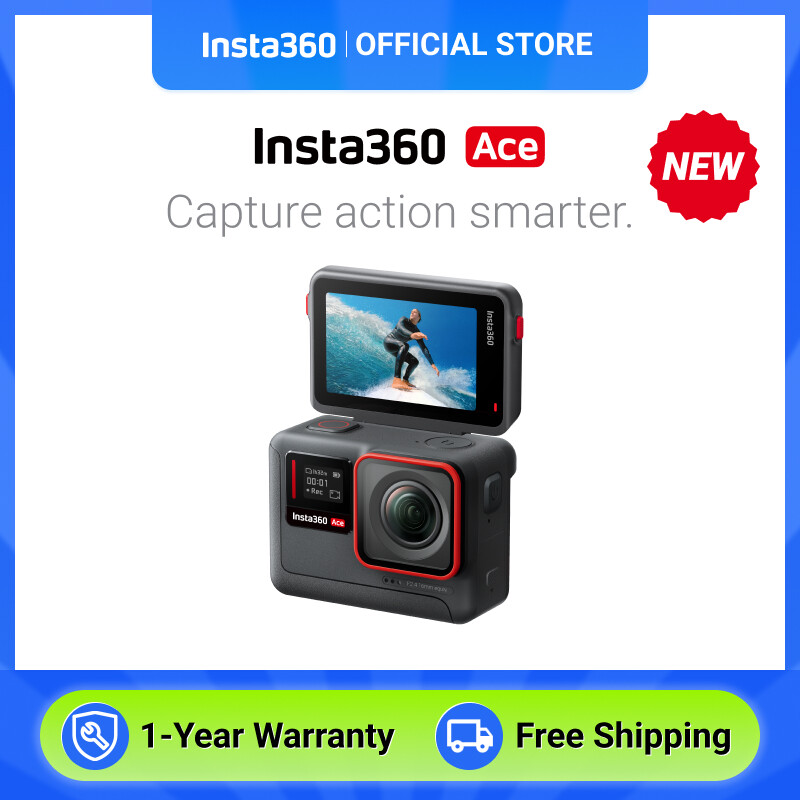 Insta360 ACE-Camera hành động chống nước 4K120fps, cảm biến 1/1 2 "với giảm tiếng ồn ai, HDR Video hoạt động, ảnh 48mp, màn hình lật 2.4", dễ dàng lắp đặt và các tính năng ai tiên tiến.