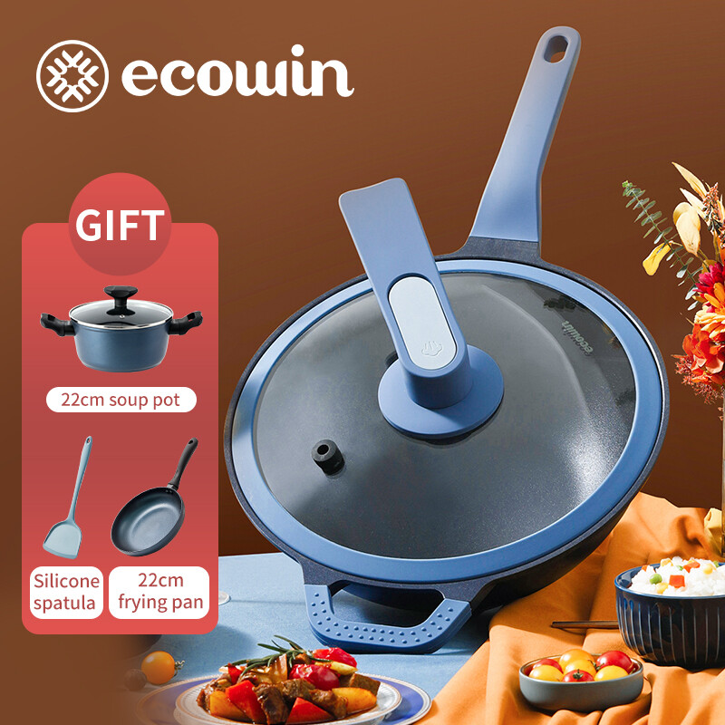 Gambar Ecowin Non Stick Wok Deep Fring Pan Diamond Wokpan Scratch resistant and Nonstick Wok for All Stove