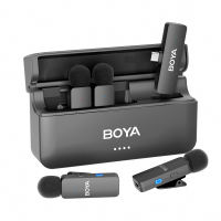 BOYA BY-V4 ไมค์ลาเวียร์ไร้สาย 4 ช่องสัญญาณ ขนาดเล็ก มีกล่องชาร์จเก็บของ สำหรับ iPhone Android PC 3.5มม. ถ่ายวิดีโอ Vlog TikTok YouTube สตรีมมิ่ง