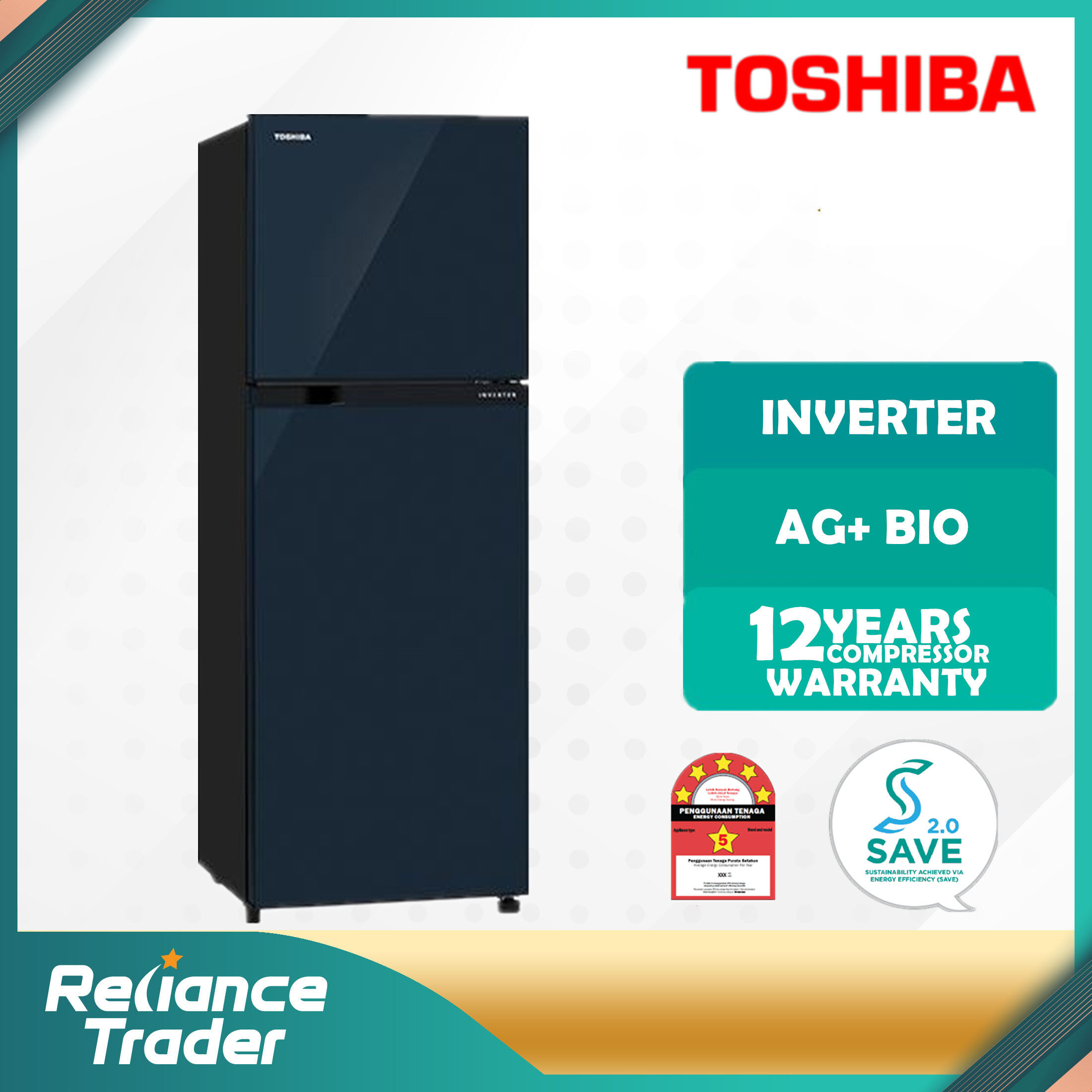 toshiba 2 door fridge 280l inverter tsb gra28muub