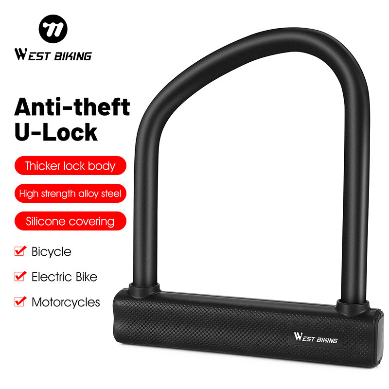 WEST BIKING Bicycle Anti-theft U Lock MTB Road Bike Wheel Lock 2 Keys Anti-hydraulic Shears Motorcycle Scooter Security Lock Bike Accessories