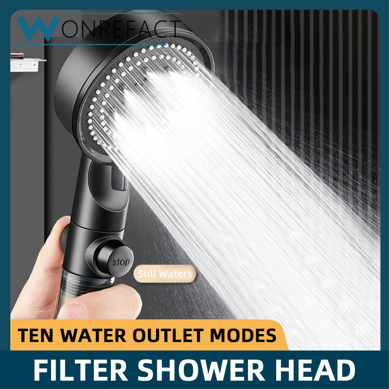  10 Mode Filter Shower Head Adjustable High Pressure Water Saving Shower One-click Water Stop Skin Care Shower Head Universal 