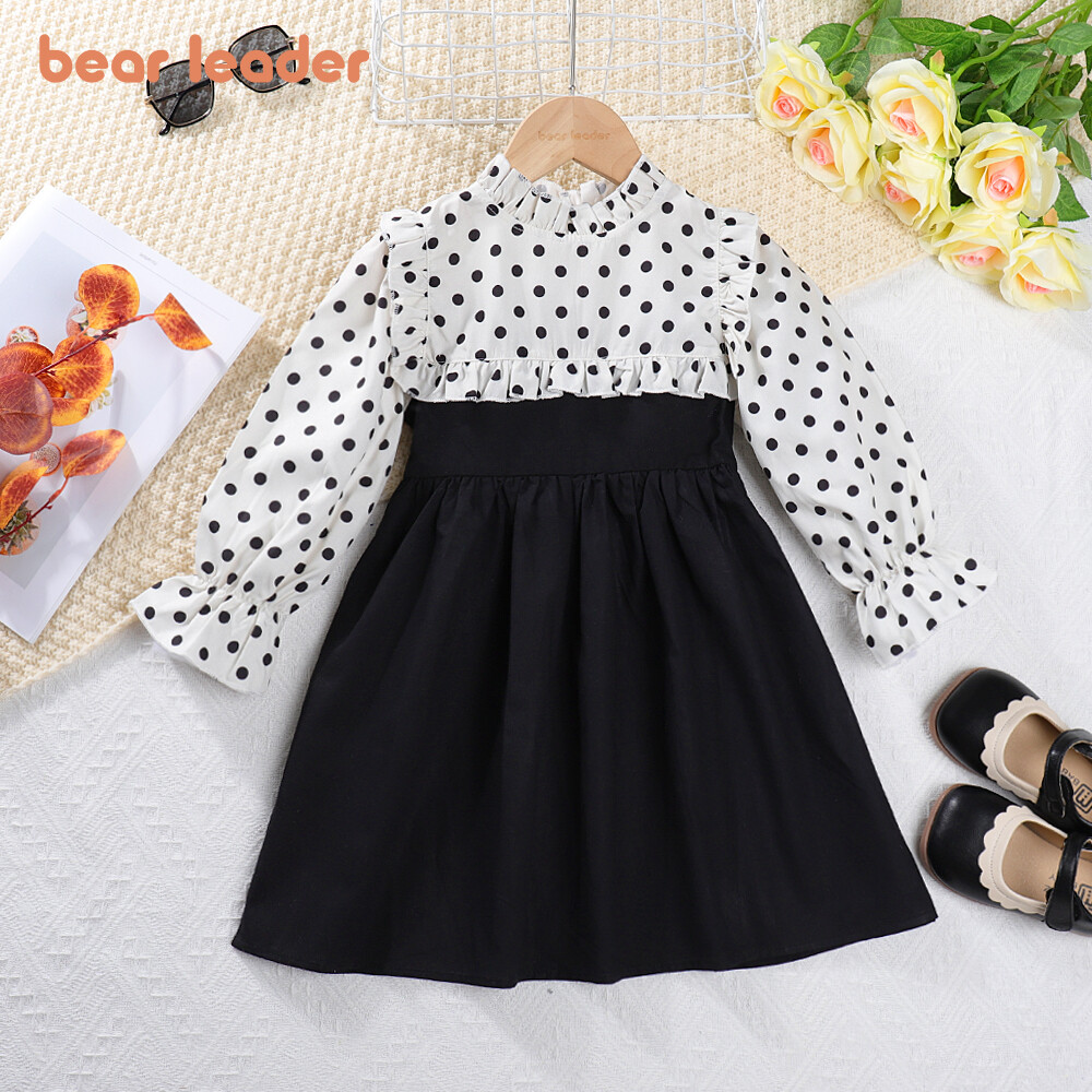 Gấu Lãnh Đạo Cô Gái Dresses 2023 Mới Mùa Thu Mùa Đông Màu Đen Trẻ Em váy hoa Tự Nhiên Dễ Thương Ren quần áo bé gái Rắn tiệc giáng sinh Ăn Mặc Tay áo dài O-Cổ Áo len dệt Đầm công chúa Cho 3-7 Năm Trẻ Em Cô Gái