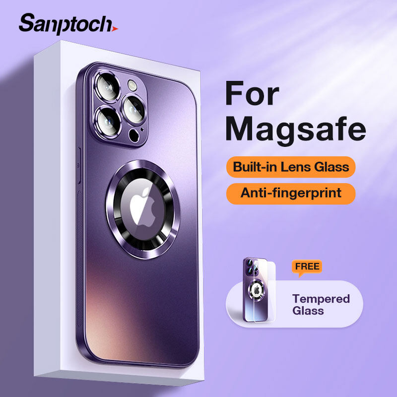 Sanptoch Ốp Bảo Vệ Nam Châm Magsafe Matte Ốp Điện Thoại Cho iPhone 14 13 12 Pro Max Tích Hợp Ống Kính Máy Ảnh Thủy Tinh Cho iPhone 11 Pro Max Ốp Bảo Vệ Chống Sốc