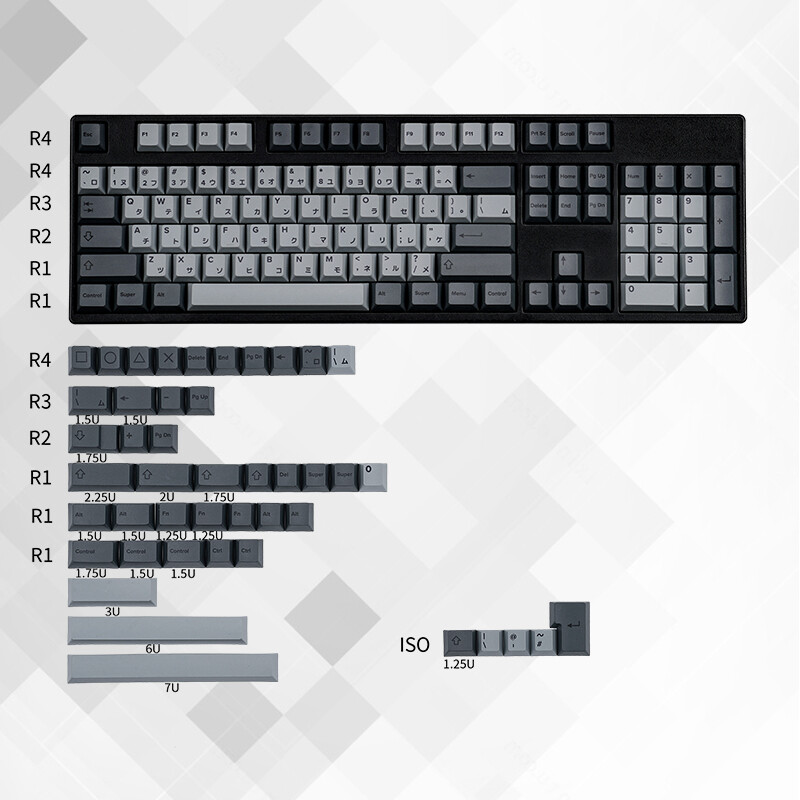 Kbdfans bàn phím nút phím máy tính ban đầu Chiều cao anh đào hồ sơ PBT nhiệt thăng hoa công nghiệp xi măng Xám Nhật Bản keycap bộ hoàn chỉnh