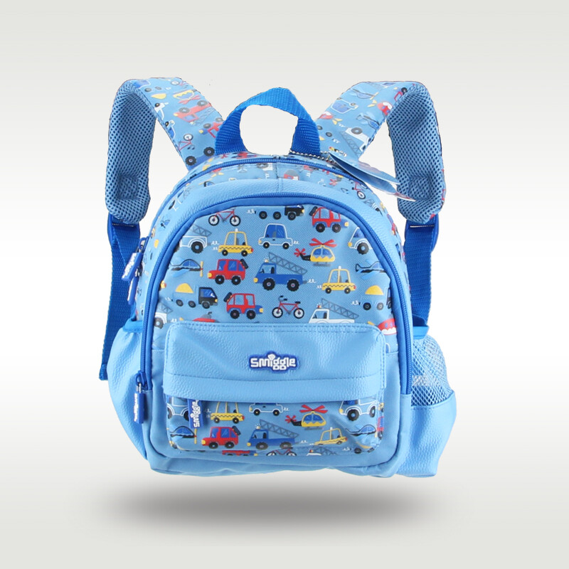 Smiggle túi đi học cho trẻ em Ba lô bé trai xe màu xanh dương trời màu Hồng mèo dễ thương 11 inch 1-3 tuổi
