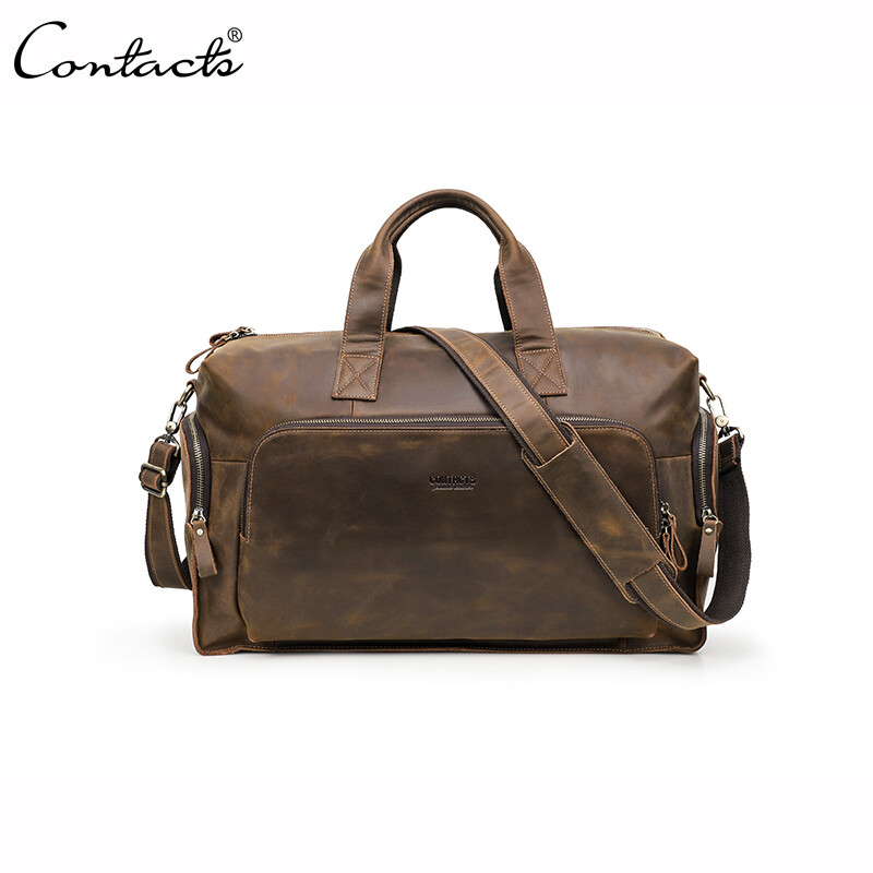 CONTACT'S Vintage Genuine Leather Luggage Bag Men Business Travel Bags For Men Luggage Large Capacity Totes Travel Shoulder Bag ราคา 3,783 บาท*ส่งฟรี