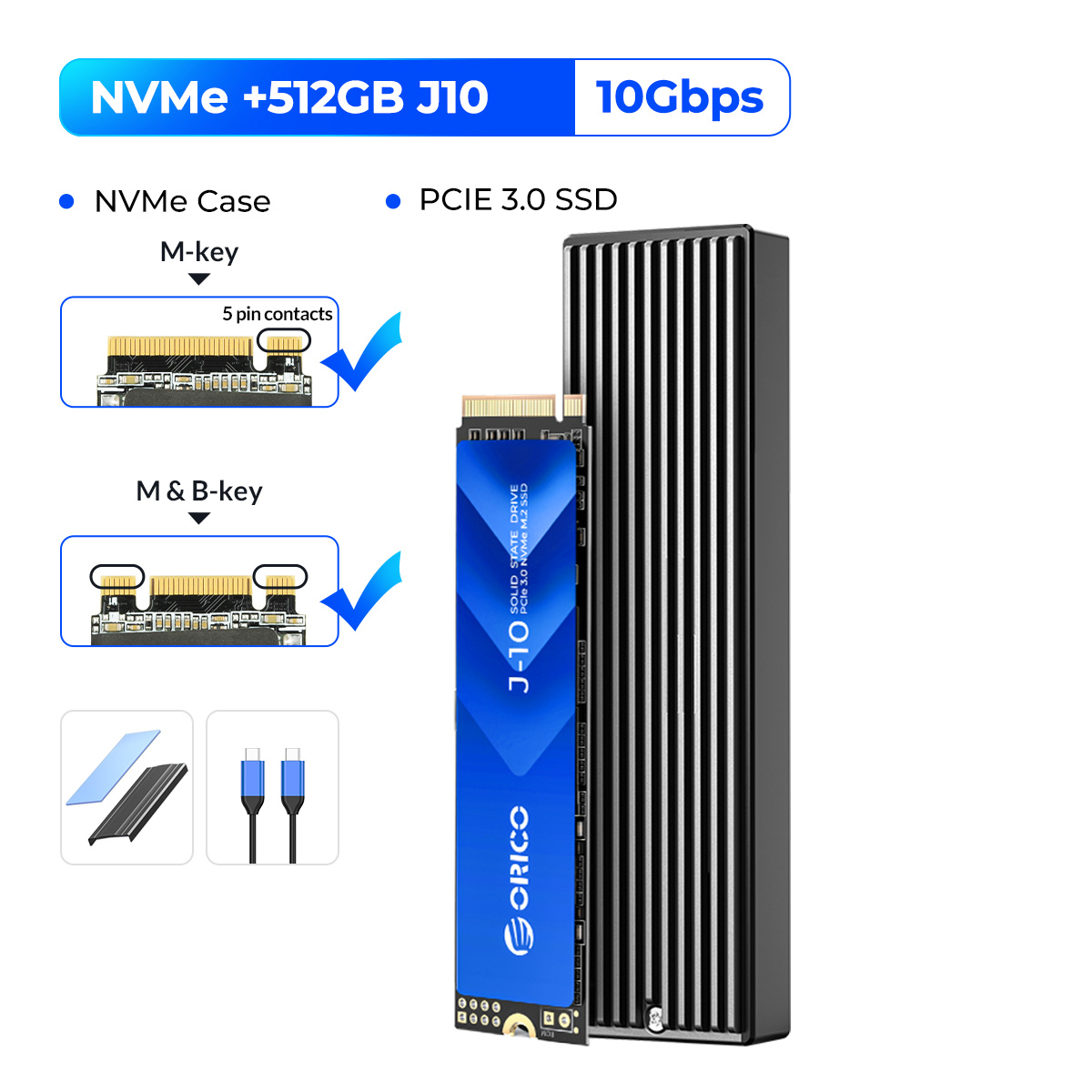 Orico M.2 Nvme 10Gbps Bao Vây USB C Gen2 10Gbps PCIe SSD Trường Hợp Bao Vây Cho 2230/2242/2260/2280