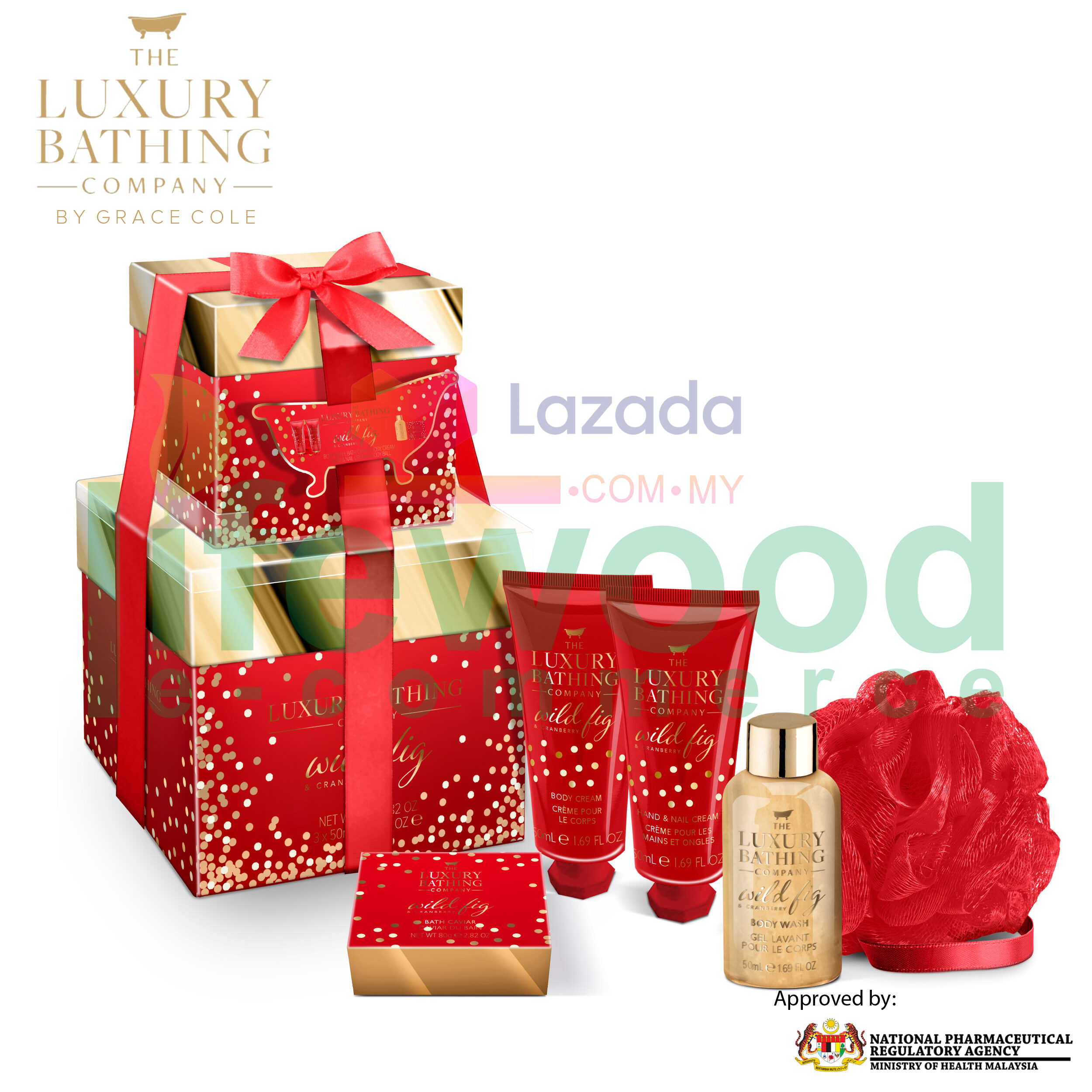 Gambar THE LUXURY BATHING COMPANY Majestic Reusable Stacking Tins with 50ml Body Wash, 80g Bath Caviar, 50ml Hand   Nail Cream, 50ml Body Cream and Body Polisher