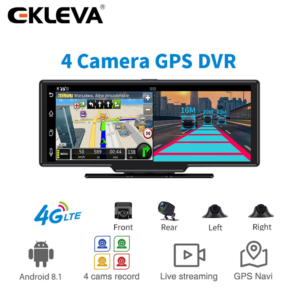 Ekleva 10.26 Inch Android 8.1 4G Dash Cam Cho hộp đen của xe 4 Máy Ảnh 360 ° toàn cảnh video Ghi Âm