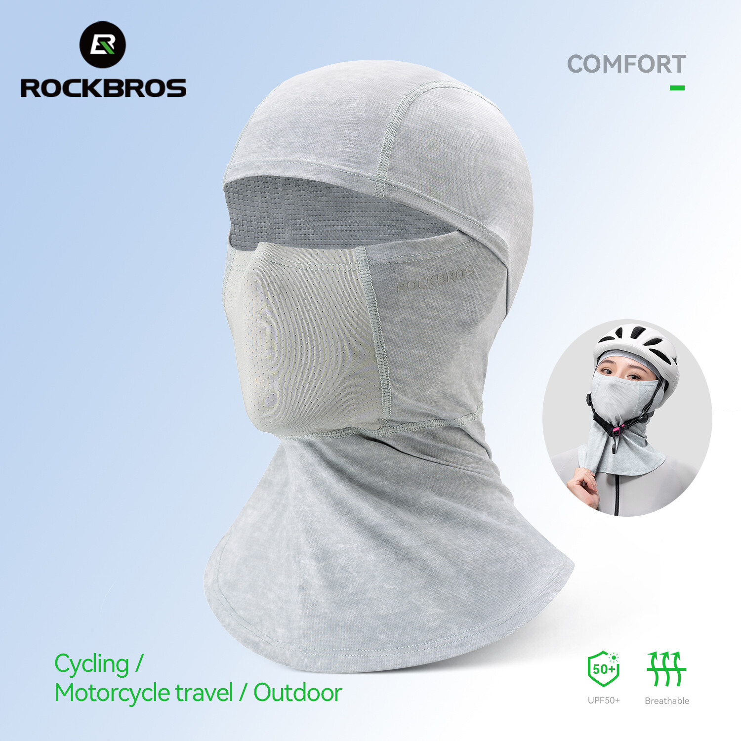 ROCKBROS Outdoor Cycling Balaclava Sun Protection Anti-UV UPF50+ Motorcycle Full Face Mask Quick-drying Elastic Headgear for Men Women ราคา 176 บาท*ส่งฟรี
