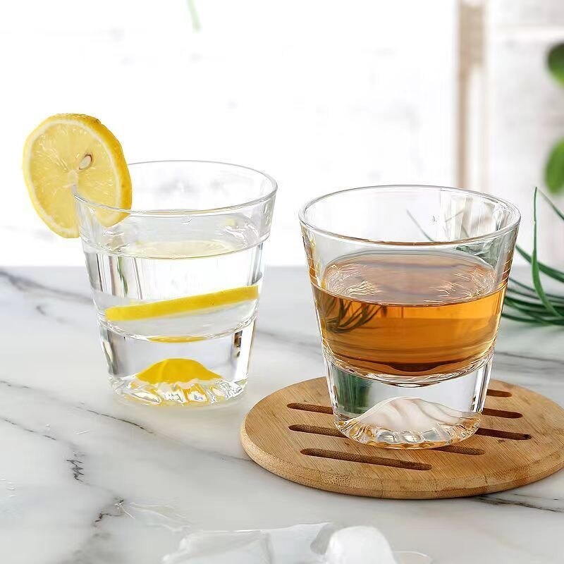 Gambar high quality Buy a send a cup of edo Japanese Fuji mountain creative household glass cup whiskey glass snow mountain nitrate