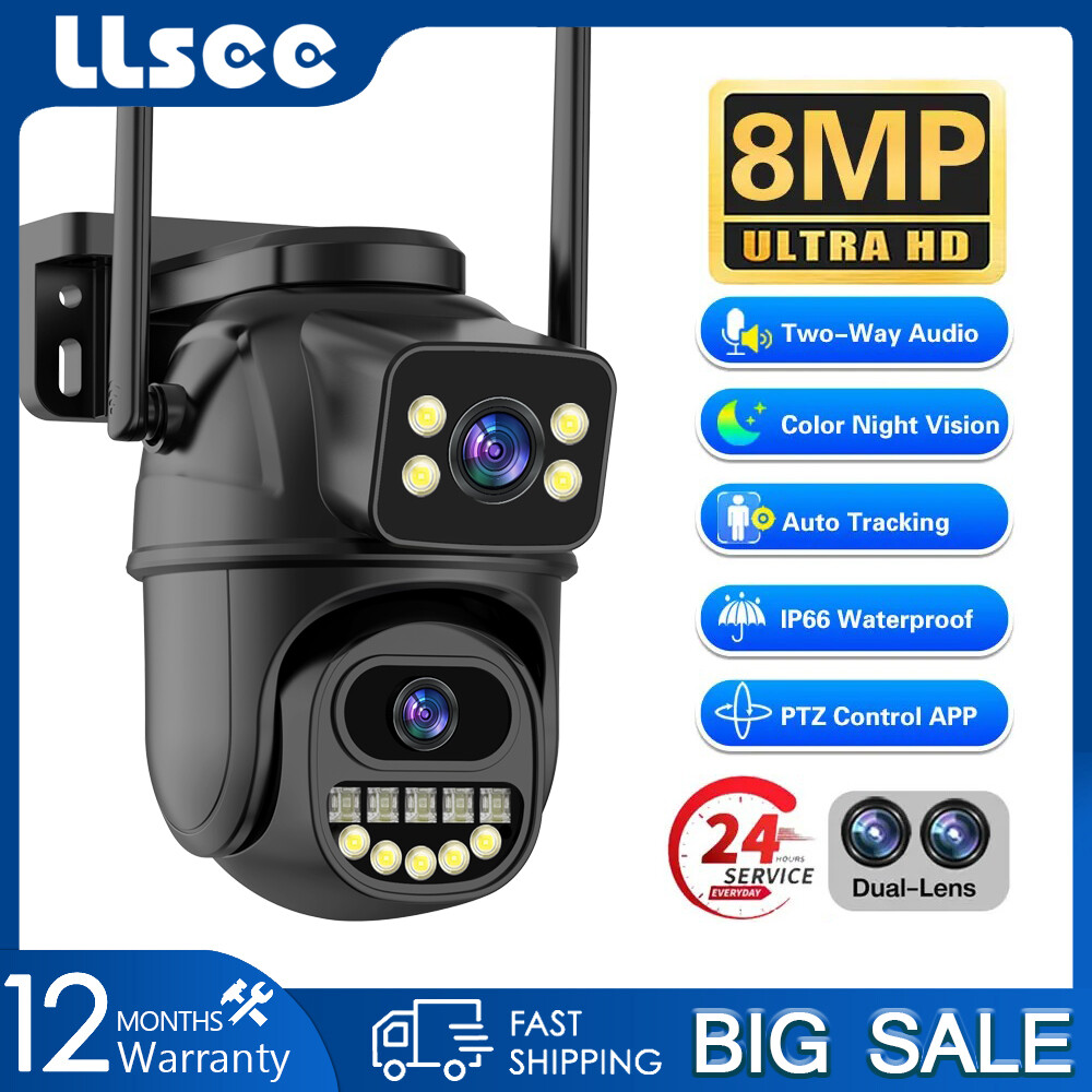 LLSEE 4K 8MP Dual Lens WIFI Wireless Connection Mobile CCTV Waterproof Outdoor IP Security Camera Monitoring ICSEE 360 PTZ Motion Tracking Bidirectional Call Color Night Vision ราคา 792 บาท*ส่งฟรี