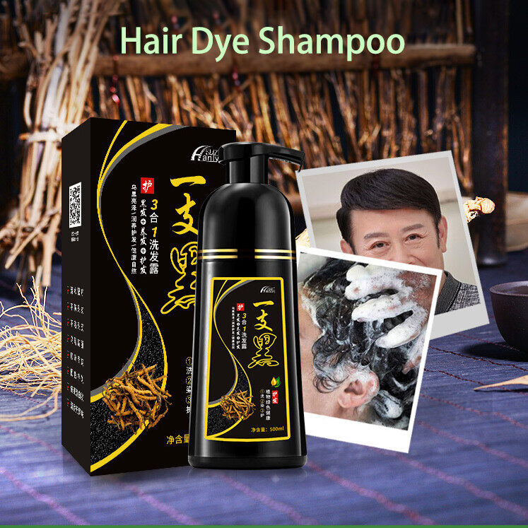 Gambar Hanyi 3 in 1 Organic Plant Essence Fast Black Color Hair Dye Shampoo For Covering White   Grey Hair No Side Effect Black Hair Color Dye Shampoo 500ml