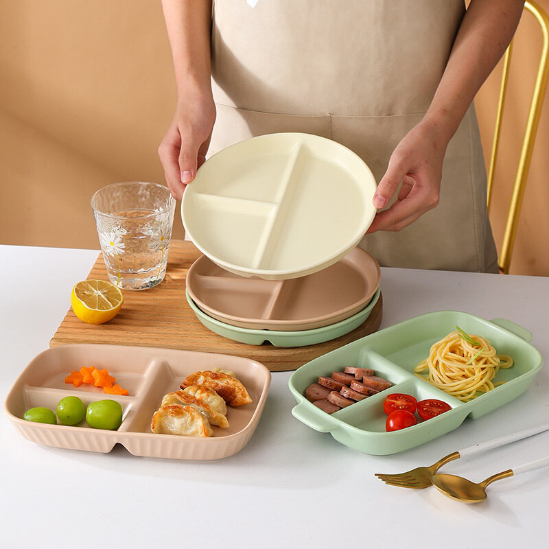 Gambar Nordic Ceramic Partition Plate Creative Household Children s Breakfast Plate Fat reducing Quantitative Partition Plate