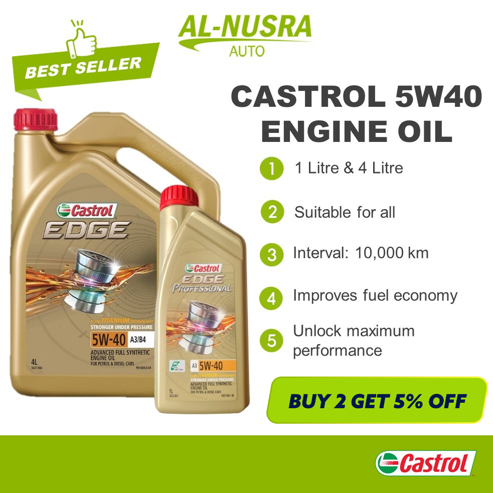 CASTROL 5W40 ENGINE OIL EDGE 1L & 4L MINYAK HITAM FULLY SYNTHETIC 5W40