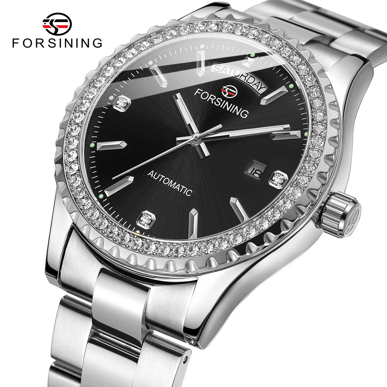Forsining Automatic Watch Fashion Luxury Men s Stainless Steel Strap
