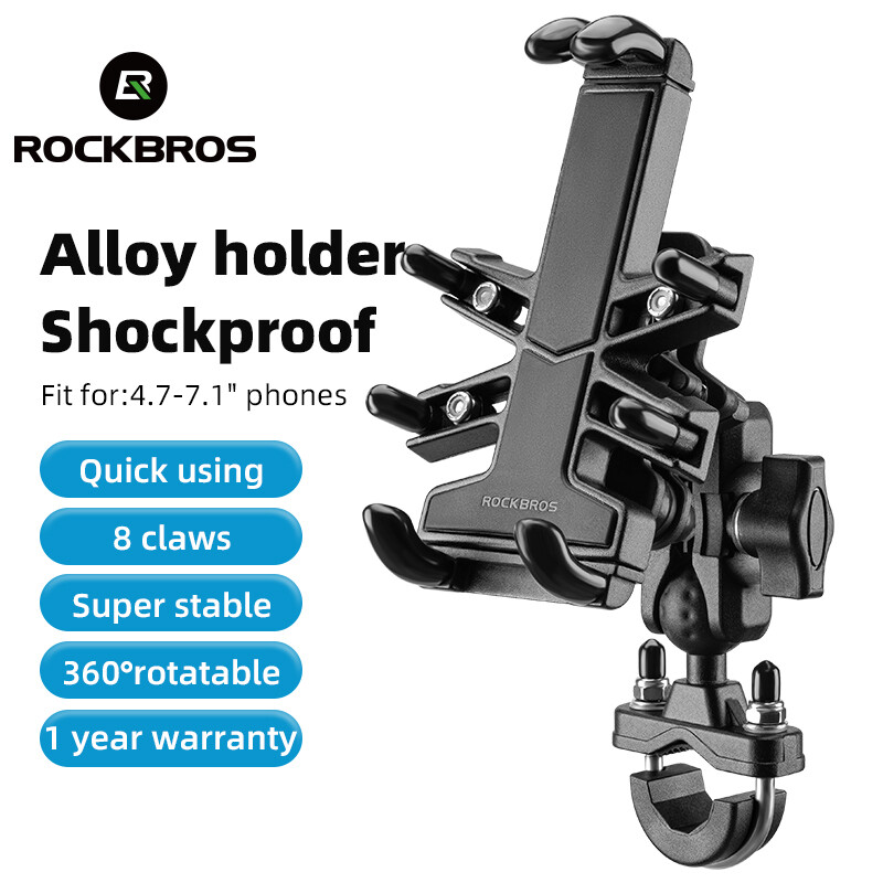 ROCKBROS Motorcycle Phone Holder Shock-absorbing Anti-slip Aluminium Alloy Bracket Electric Vehicle 360° Rotation Adjustable Stand Motor Equipment 