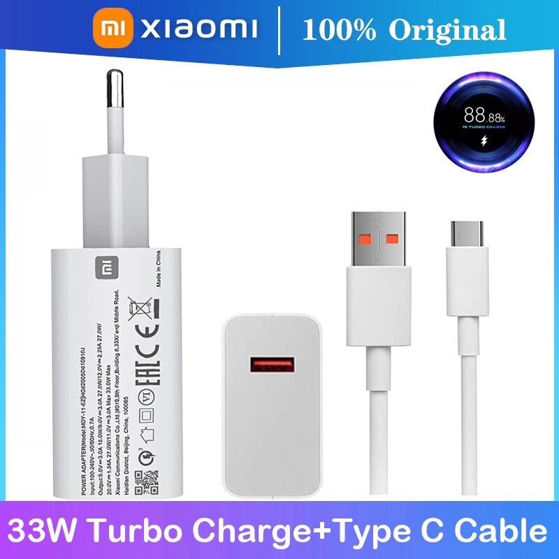 [Trắng] Bộ Sạc Nhanh Du Lịch Turbo Xiaomi EU QC3.0 33W Chính Hãng, Với Cáp Dữ Liệu Sạc Nhanh 5A Type-C Dành Cho Xiaomi Poco F2 Pro Mi Note10