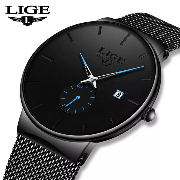  LIGE Đồng Hồ Nam Thể Thao Thời Trang 2022 Đồng Hồ Thạch Anh Sang Trọng Thương Hiệu Hàng Đầu Cho Nam Đồng Hồ Thường Ngày Bằng Thép Lưới Siêu Mỏng Chống Nước 30M 