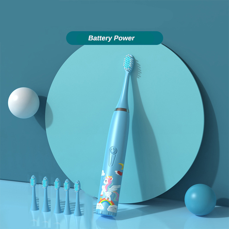 (local delivery) Kebidumei Children Electric Toothbrush Sonic Cleaning Oral Bacteria IPX6 6 Replacement Waterproof Brush Heads