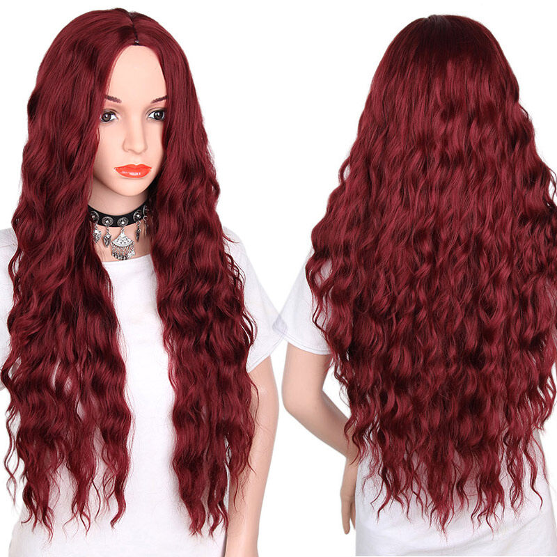 Tóc Giả Nguyên Bản Cho Phụ Nữ Tóc Thật Màu Gradient Xoăn Dài Tóc Giả Nhân Tạo Tóc Xoăn Gợn Sóng Chịu Nhiệt Tóc Giả Đỏ Đen