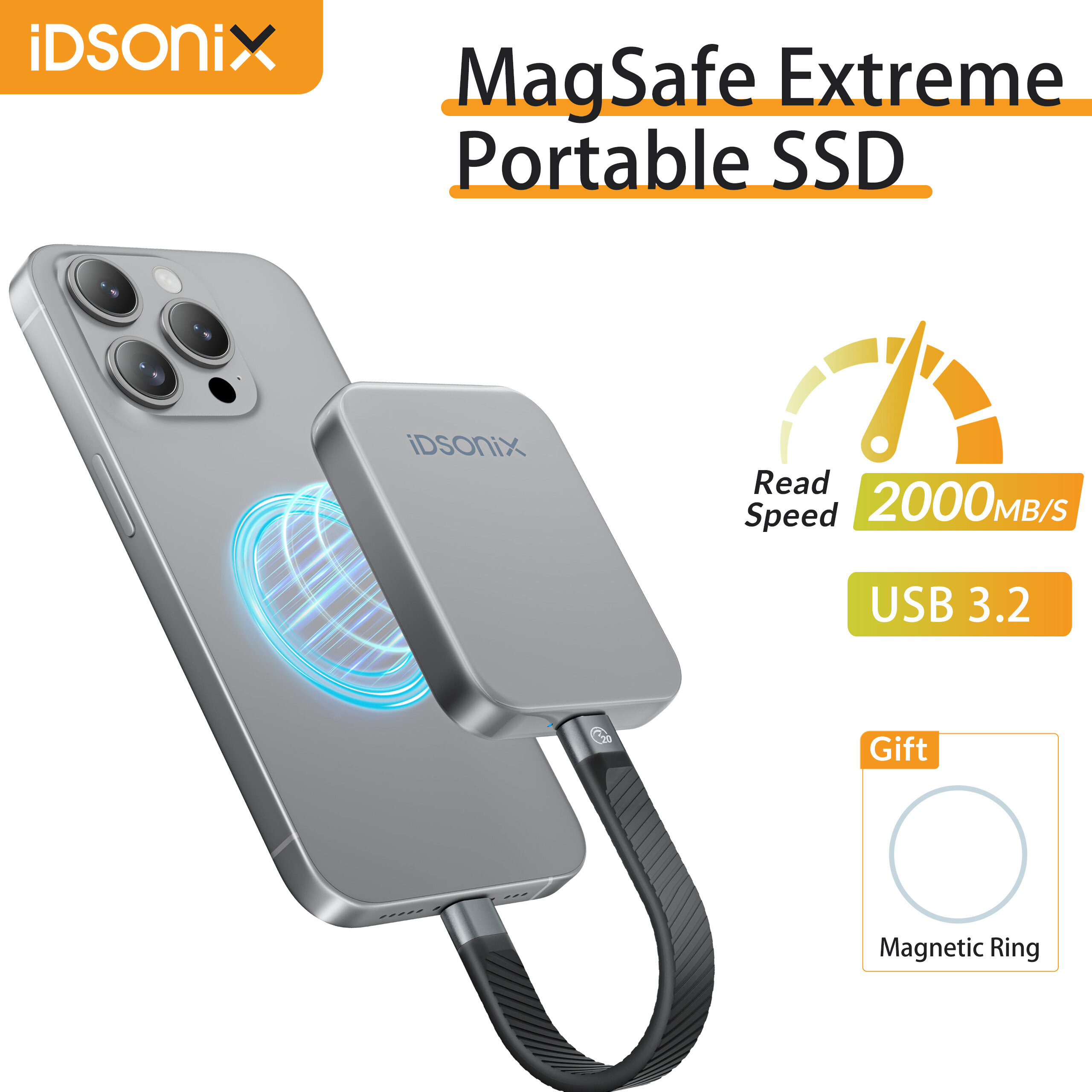 IDSONIX Mini Magnetic External SSD HDD ProRes 2000MB/s 4K ProRes HDR Record and Store Portable Solid State Drive for iPhone 16 Pro/Max - ยี่ห้อ iDsonix ราคา 150 บาท*ส่งฟรี