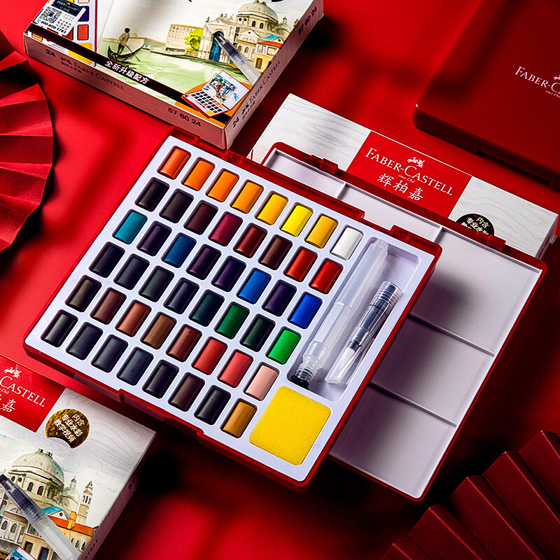 Faber-castell bộ màu nước màu kim loại chuyên nghiệp 24/36/48 màu hộp màu nước màu vẽ có thể tháo rời đồ dùng nghệ thuật