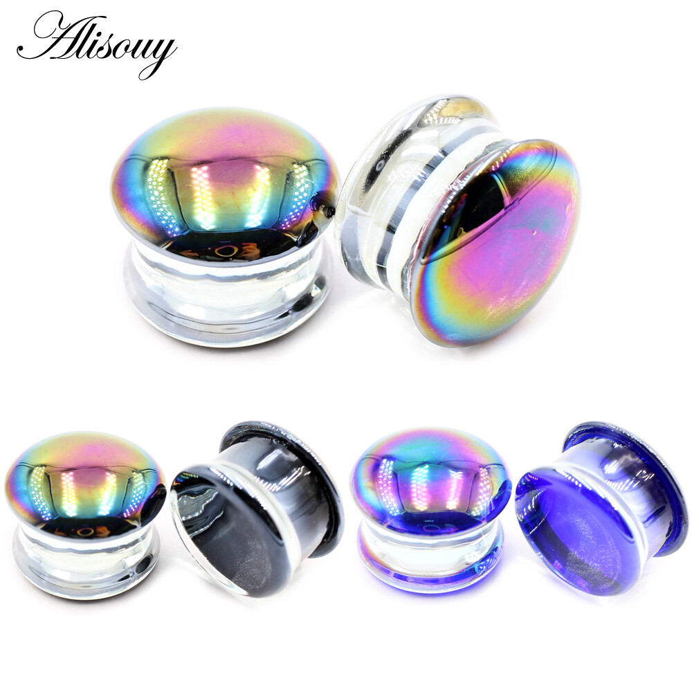 Alisouy 2 chiếc khuyên tai hình nấm tròn bằng thủy tinh mới 6-25mm khuyên nong tai khuyên tai khuyên tai trang sức cơ thể
