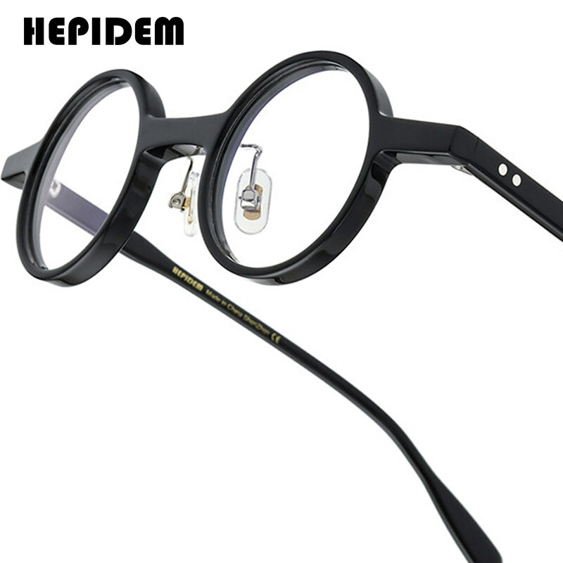 HEPIDEM Acetate Glasses Frame Men Famous Brand Design Retro Round Women Nerd Eyeglasses Iron Man Jap