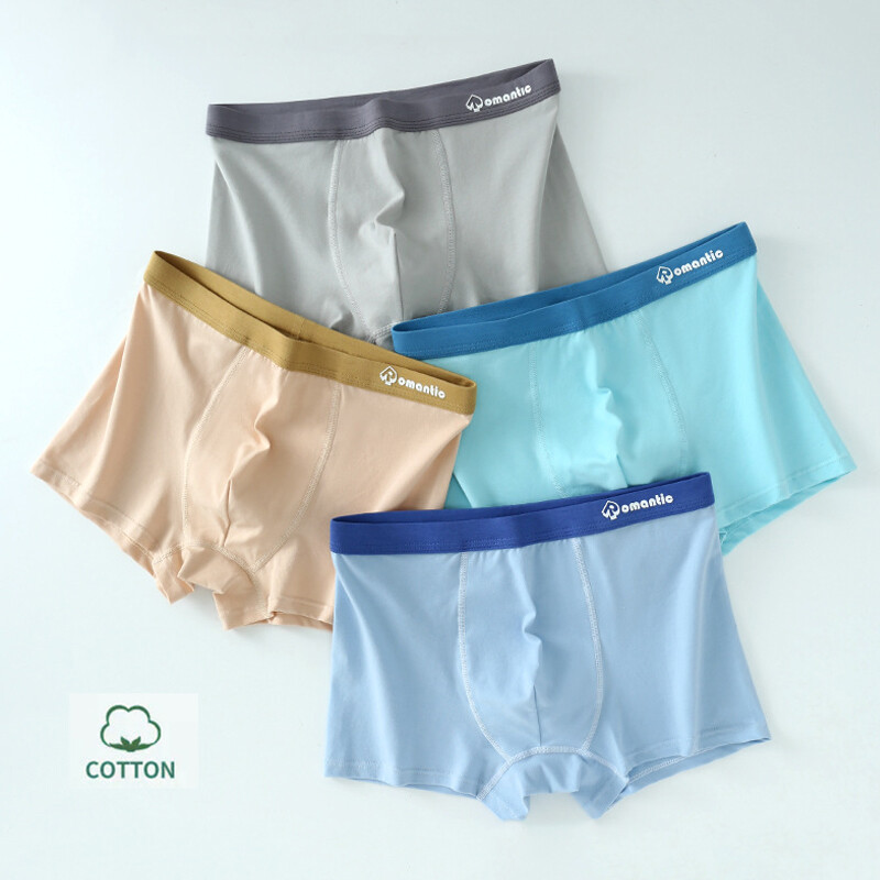 Kuchar 4 chiếc quần lót kháng khuẩn cotton màu trơn cho bé trai Tuổi Teen đồ lót thoáng mềm cỡ lỡn trẻ em Quần soóc Boxer sinh viên