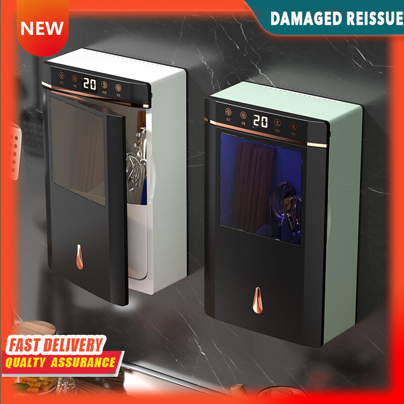 Gambar Punch free Chopsticks Tube Uv Timing Sterilization Air dry Chopsticks Spoon Storage Box Wall mounted Draining Chopsticks Cage