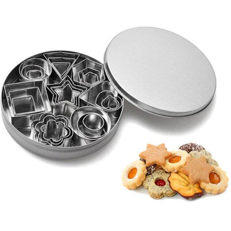 Gambar 24Pcs Geometric Shaped Cookie Cutter Set Square Heart Triangle Round Baking Cutter Stainless Steel Metal Biscuit Cutter Molds